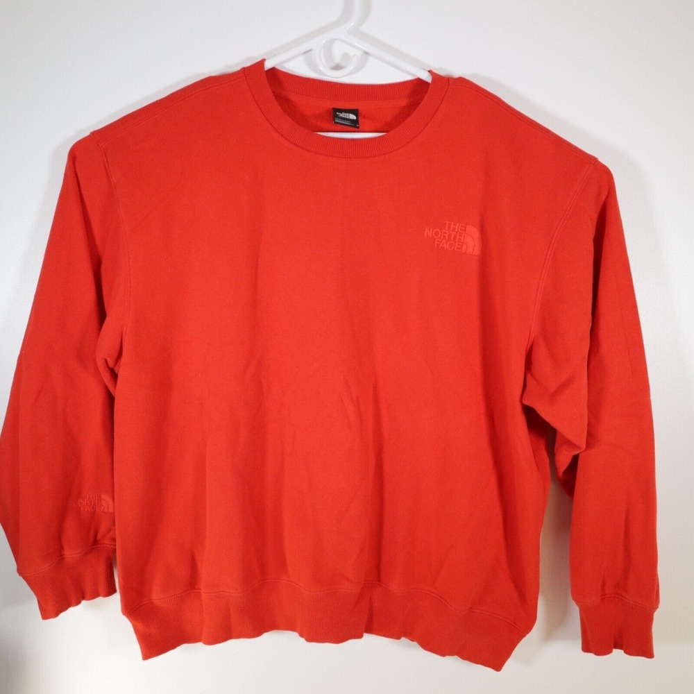 THE NORTH FACE Mens XL Extra Large Sweatshirt Embroidered Logo Crewneck Orange